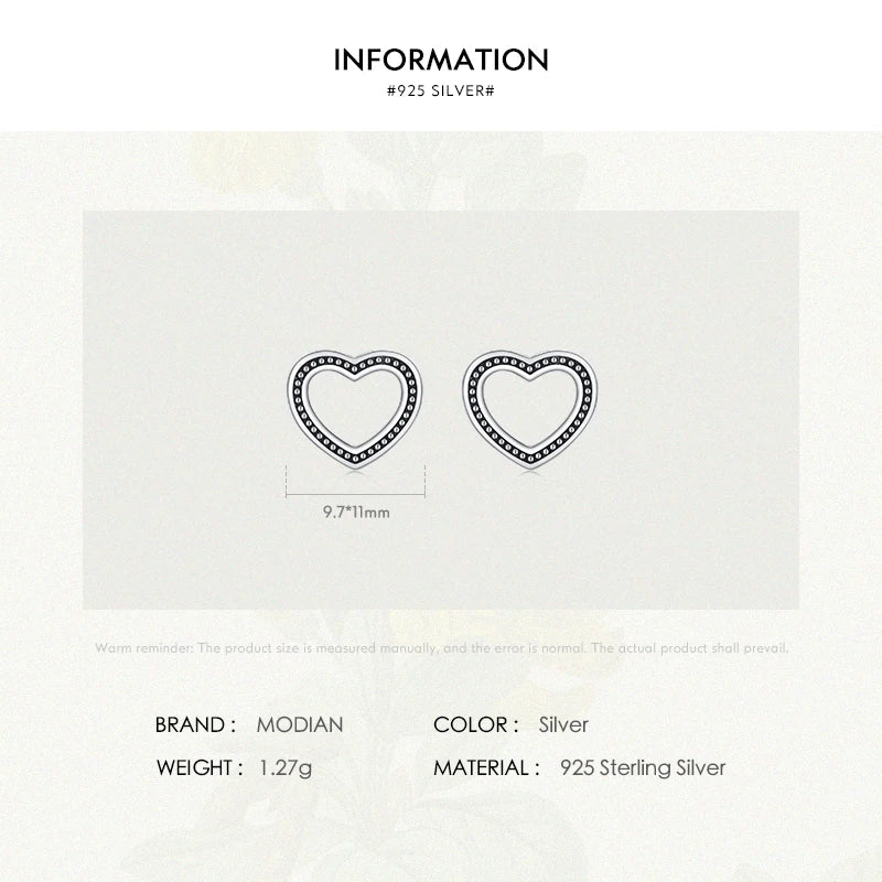 925 Silver Heart Stud Earrings Vintage Pattern Ear Studs
