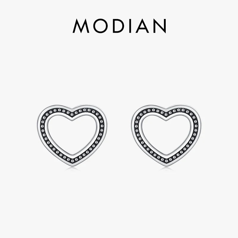 925 Silver Heart Stud Earrings Vintage Pattern Ear Studs