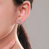 925 Silver Heart Stud Earrings Vintage Pattern Ear Studs