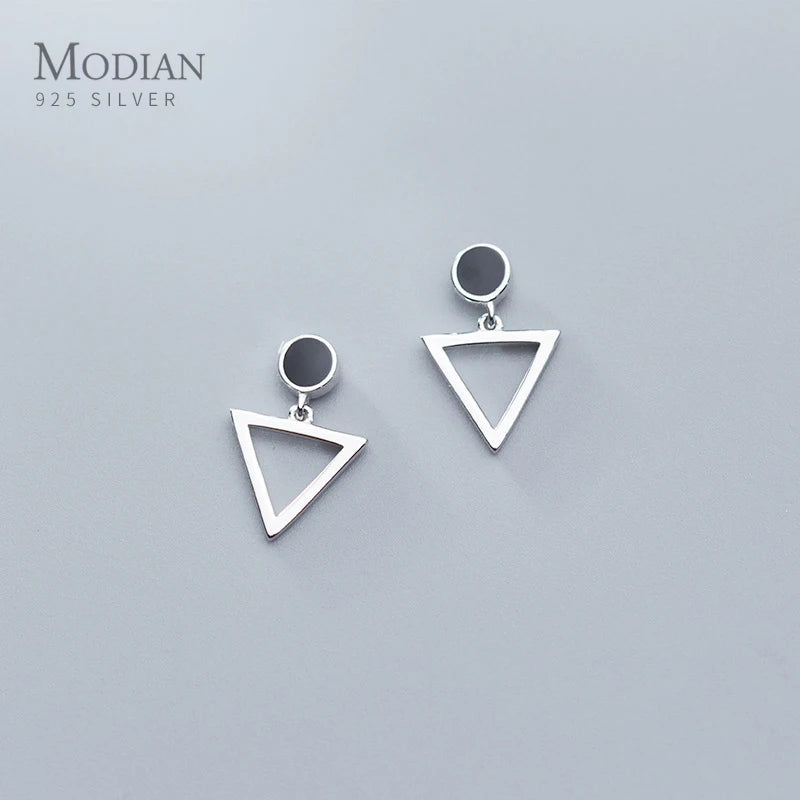 Geometric Triangle Dangle Earring 925 Sterling Silver Round Drop Jewelry
