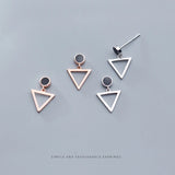 Geometric Triangle Dangle Earring 925 Sterling Silver Round Drop Jewelry