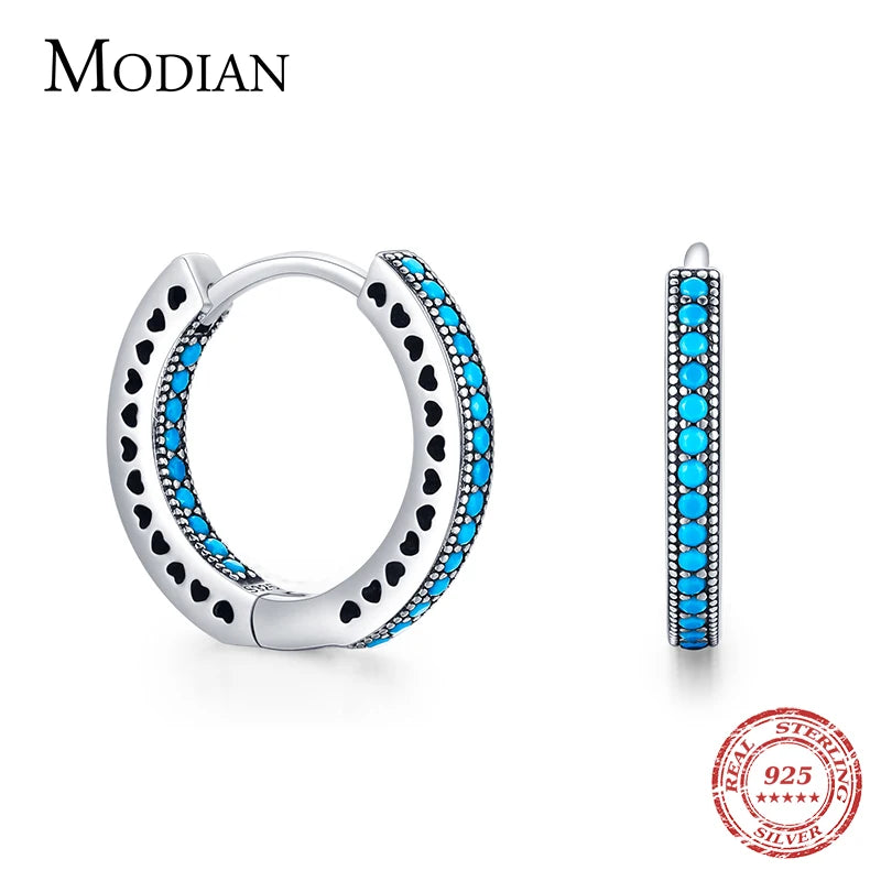 925 Sterling Silver Turquoise Hoop Earrings Vintage Style Women Girls Jewelry