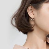925 Silver Square Pearl Dangle Earrings Geometric Drop Korea Style