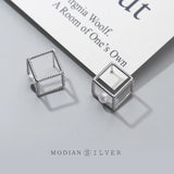 925 Silver Square Pearl Dangle Earrings Geometric Drop Korea Style