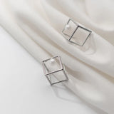 925 Silver Square Pearl Dangle Earrings Geometric Drop Korea Style