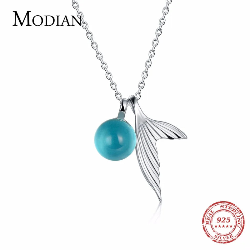 925 Silver Necklace Pendant for Women Mermai Crystal Stone Accessories