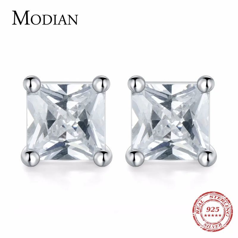 925 Silver Square CZ Stud Earrings for Women
