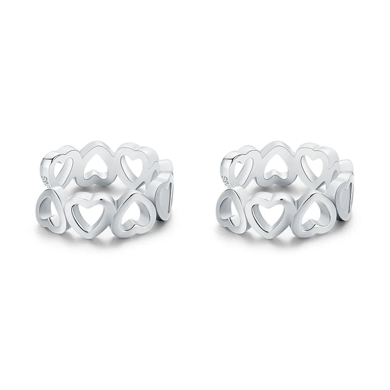 Love Hearts Ear Cuff 925 Sterling Silver Plated Clip Earrings