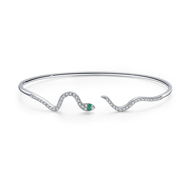 Snake Bracelet 925 Sterling Silver Adjustable Zirconia Bangle