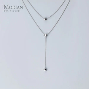 Minimalism Three Layer Beads Y-Shape Necklace 925 Sterling Silver
