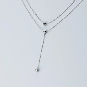 Minimalism Three Layer Beads Y-Shape Necklace 925 Sterling Silver