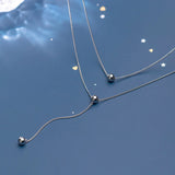 Minimalism Three Layer Beads Y-Shape Necklace 925 Sterling Silver