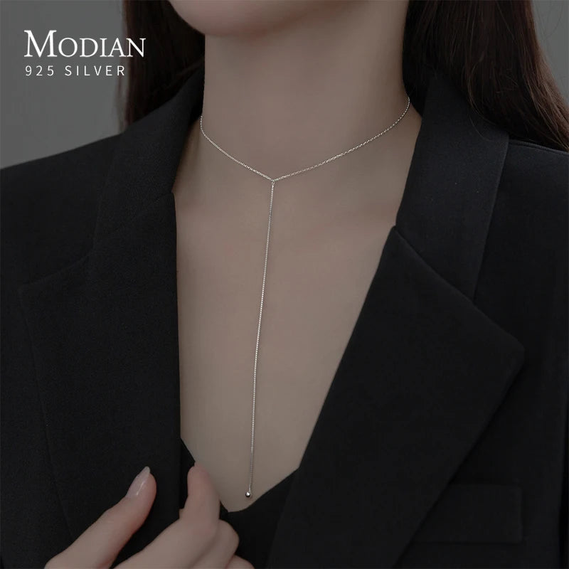 Minimalist Long Sweater Chain Necklace 925 Sterling Silver Necklaces For Women