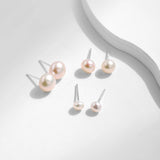 Freshwater Pearls Stud Earrings 925 Sterling Silver Classic Women's Jewelry