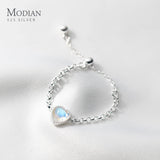 925 Silver Heart Moonstone Finger Ring Women Adjustable Eternity Chain
