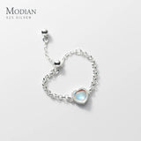 925 Silver Heart Moonstone Finger Ring Women Adjustable Eternity Chain