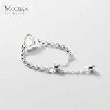 925 Silver Heart Moonstone Finger Ring Women Adjustable Eternity Chain