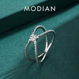 925 Silver Geometric Cross Ring For Women Fine Jewelry Anillo