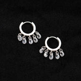 925 Sterling Silver Droplet Hoop Earrings Clear CZ Fine Jewelry