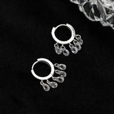 925 Sterling Silver Droplet Hoop Earrings Clear CZ Fine Jewelry