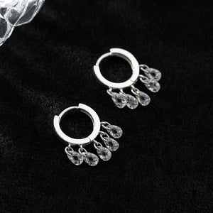 925 Sterling Silver Droplet Hoop Earrings Clear CZ Fine Jewelry