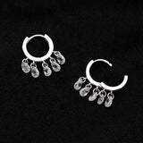 925 Sterling Silver Droplet Hoop Earrings Clear CZ Fine Jewelry