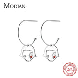 Girl Face Hoop Earring 925 Sterling Silver Hook Earring