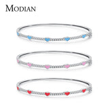 925 Sterling Silver Enamel Heart Bangle Bracelet