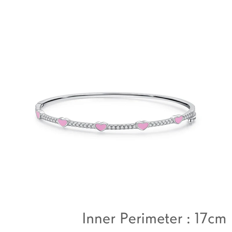 925 Sterling Silver Enamel Heart Bangle Bracelet