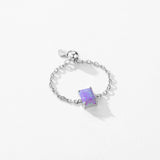 925 Silver Opal 6 Geometric Shape Rings Adjustable Link Chain for Women