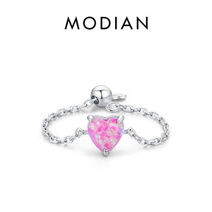 925 Silver Opal 6 Geometric Shape Rings Adjustable Link Chain for Women
