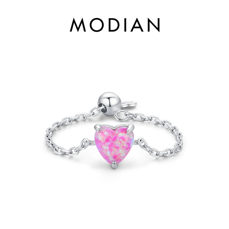 925 Silver Opal 6 Geometric Shape Rings Adjustable Link Chain for Women