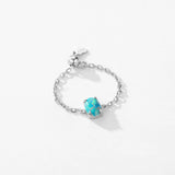 925 Silver Opal 6 Geometric Shape Rings Adjustable Link Chain for Women