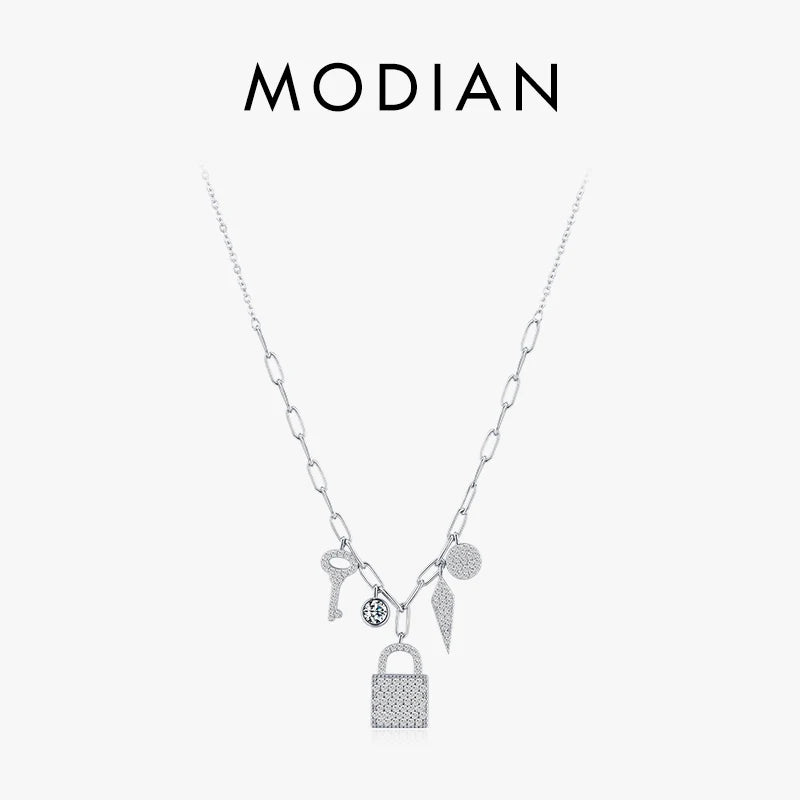925 Sterling Silver Key Lock Pendant Necklace Wedding Jewelry