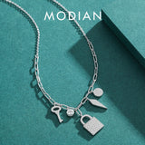 925 Sterling Silver Key Lock Pendant Necklace Wedding Jewelry