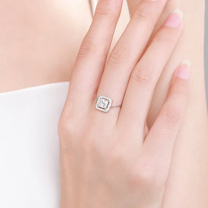 925 Sterling Silver Square Adjustable Ring Women Link Chain Fine Jewelry