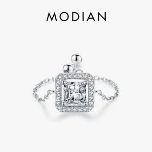 925 Sterling Silver Square Adjustable Ring Women Link Chain Fine Jewelry