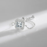 925 Sterling Silver Square Adjustable Ring Women Link Chain Fine Jewelry