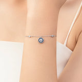 925 Silver Turquoise Eyes CZ Crystal Link Bracelet Women Jewelry