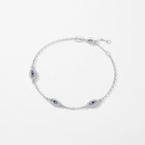 925 Silver Turquoise Eyes CZ Crystal Link Bracelet Women Jewelry