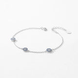 925 Silver Turquoise Eyes CZ Crystal Link Bracelet Women Jewelry