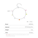 Colorful Zircon Bracelet 925 Silver Link Chain Women's Jewelry