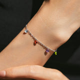 Colorful Zircon Bracelet 925 Silver Link Chain Women's Jewelry
