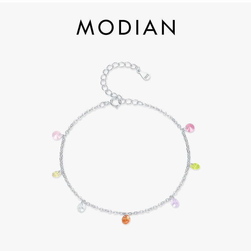 Colorful Zircon Bracelet 925 Silver Link Chain Women's Jewelry