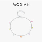 Colorful Zircon Bracelet 925 Silver Link Chain Women's Jewelry