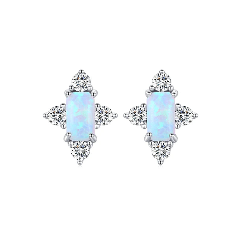 925 Sterling Silver Opal Stud Earrings Wedding Engagement Jewelry