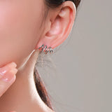 925 Silver Geometric Line Earrings with Zirconia Wave Studs