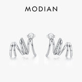 925 Silver Geometric Line Earrings with Zirconia Wave Studs
