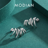925 Silver Geometric Line Earrings with Zirconia Wave Studs
