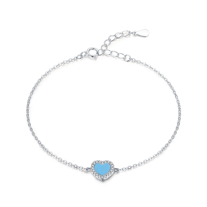 925 Sterling Silver Heart Turquoise Bracelet for Women Wedding
